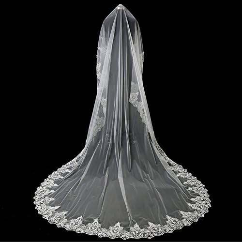 Bridal Romantic Hair Veil with Lace,Floor Length Veils Wedding Cathedral Accessories for Women
