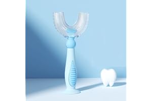 ZALUJMUS Kids U-Shaped Toothbrush, Manual Training Tooth Brush, Food Grade Soft Silicone Brush Head, 360° Oral Teeth Cleaning Design for Toddlers and Children (for 6-12Y, Blue)