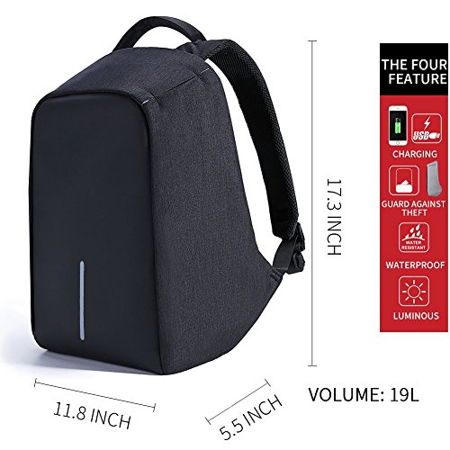 Daypack Rucksack Damen Herren Backpack mit 15 6 zoll Laptopfach USB-Ladeanschluss f  r Arbeit Campus Studenten Reise Business  Schwarz 