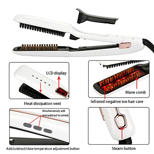 Ionic Hair Straightener Brush Ceramic Heating Adjustable Temperatures Infrared Spray Portable Frizz-Free Hair Care Silky Straight Heated Comb White