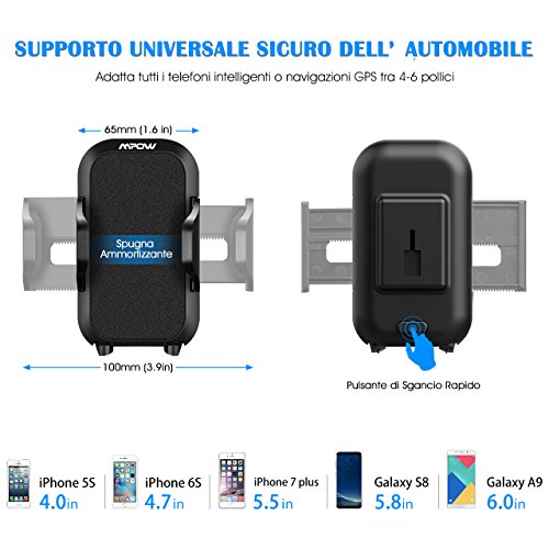 Supporto Cellulare per Auto Mpow Supporto Auto Smartphone Culla Regolabile per Cruscotto Dashboard Parabrezza, Supporto Cellulare per Auto per iPhone 7 7 plus 6s Plus 6s 6 Plus 6 5s 5c 5 4s, Samsung Galaxy S6 Edge + S6 S5 S4 S3, Note 4 3 2, Sony, Huawei, Xiaomi ecc