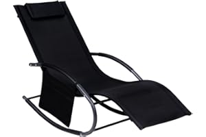 Hortan Lettino Sdraio Prendisole Con Struttura A Dondolo, Seduta Ergonomica, Cuscino Poggiatesta, Telaio In Acciaio E Sacca Portaoggetti Per Arredo Esterno, Giardino, Terrazzo e Piscina