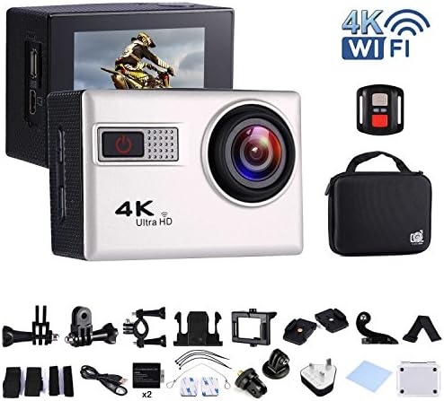 Action Sport Camera 4K 20MP WIFI Cam Waterproof Underwater 30M, 2.0” LCD, 70°-170° Wide Angle, 1080P/60fps with Remote, 2 Batteries &amp; Carrying Case-18 Accessories Kit for Android, Drone, Snorkel