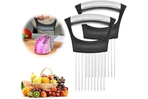 JERPSEN Onion Holder for Slicing, Stainless Steel Slicer Onion Cutter for Slicing, Vegetable Cutter for Potato and Tomato, Lemon Avocados, Eggs, Food Slicer Assistant Tool (2 PCS)