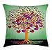 Produktbild WIOPZ Tree of Life Throw Pillow Cushion Cover, Colorful Magic Love Valentine's Tree Blossomed Heart Round Leaves and Roots, Decorative Square Accent Pillow Case, 18 X 18 inches, Multicolor