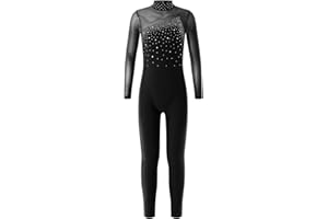 Kaerm Body da Ginnastica Artistica Ragazza con Strass Tuta Intera 1 Pezzo Bodysuit da Ballo Pattinaggio Costume di Danza Leotards Fitness Dancewear