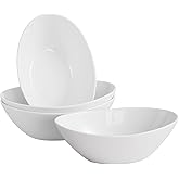LIFVER Salad Bowl, 36oz White Porcelain Bowls Set of 4 for Pasta, Cereal, Soup, Dessert, Ramen, Microwave & Dishwasher Safe O