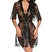 Produktbild Lingerie Damen Sexy UFODB Frau Sommer Kleid Kurz Dessous Erotik Set Kalte Schulter Reizwäsche Transparenter Spitzen Kimono Spitze Robe Mesh Mit Gürtel G-String