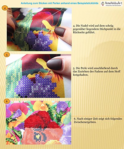 Stickbild mit Perlen komplette Stickpackung Katze Rosen 14×17 Stickset Stickerei Set Handarbeit Stickvorlage vorgedruckt vorgezeichnet Bild zum selber sticken - 4