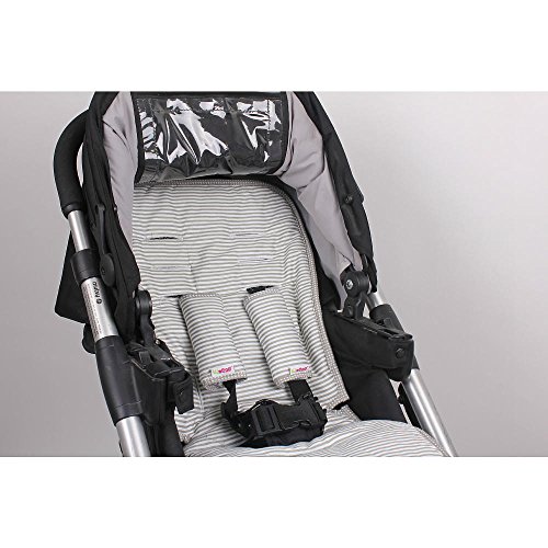 Minene UK Reversible Pushchair Liners and Strap Set (Grey Strips with White Dots)