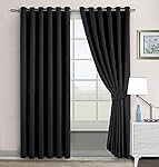 Blackout Curtains - Energy Saving Curtains -Thermal Insulated Curtain - Ready Made Ring Top - Eyelet Curtains (90 Wide X 90 Drop, Black)