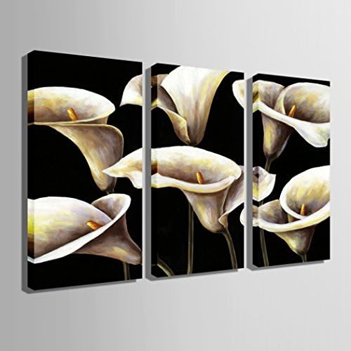 GY&amp;H 100% Hand-painted Painting White and elegant flowers painting on Canvas , Wall-mounted Living Room Dining Room Aisle decoration Painting,3 pcs/sets,40*80cm*3pcs