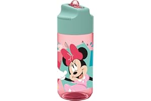p:os 35607-Botella Disney Minnie Mouse para niños, Botella de Agua con Pajita integrada, Capacidad Aprox. 360 ml, a Prueba de Fugas, para la Escuela, el Deporte y el Tiempo Libre, Multicolor (35607)