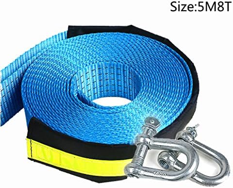 Tow Strap and Hook 5Meter 8Tons Heavy Duty Winch Snatch Strap Towing Recovery Strip With Light Reflector