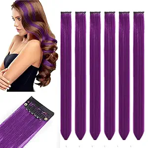 Rapidsflow Colored Hair Streak/Hair Extensions For Women And Girls Real Hair For Highlighting (Set Of 6pc) (Purple)