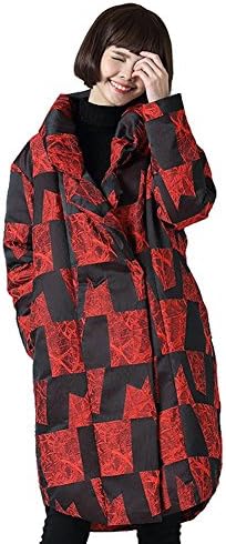 women's thickened down jacket high collar long loose coats fashion outwear warm button parkas . red . l