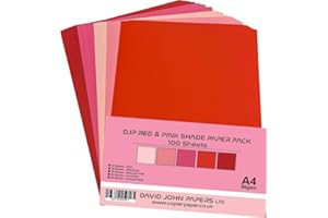 DJP 80GM Red & Pink Shade Tint Paper Pack - 5 Colours, 100 Sheets - 20 Each Colour