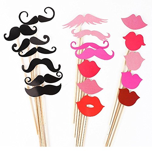 Foxnovo 44-in-1 DIY Brille Schnurrbart roten Lippen Fliege Hüte auf Sticks Hochzeit Geburtstag Party Foto Booth Props - 2