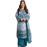 Rosaniya Women’s Unstitched Lawn Cotton Salwar Suit Set with Chiffon Dupatta and Unstitched lace | Elegant Motif Design| Sign