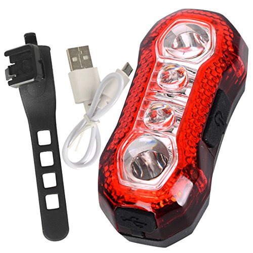 ZITFRI LED Rücklicht Fahrrad Rückleuchte LED Fahrradlicht Warnleuchte Frontleuchte Für Helm, Fahrrad, usw., USB Aufladbare Fahrradbeleuchtung Mit 5 Lichtmodi und Verstellbarem Gummihalter Super Hell 120 Lumen (Rot)