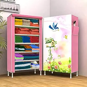 AYSIS 6 Layer Fancy and Portable Foldable Collapsible Closet/Cabinet (Need to Be Assembled) (Metal_Wardrobe_Pink)