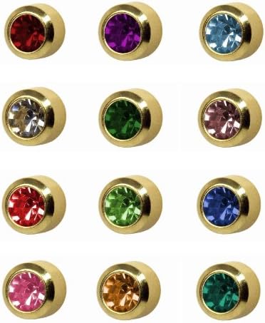 12 Pairs of Studex Ear Piercing Birthstones Gold Plated Stud Earrings Mini 2mm Bezel Setting