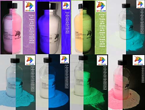 UniGlow's Premium Glow In The Dark Pigment Powder Color Samples (20 Oz (4 Oz X 5))