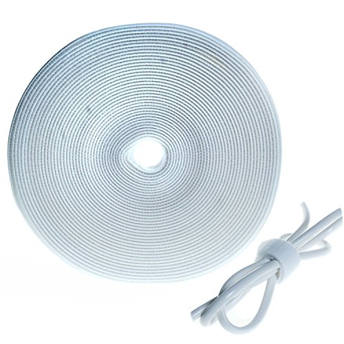 Preisvergleich Produktbild HIMRY 10M x 15mm Klett Kabelbinder, Frei zuschneidbare Lösbar Wiederverwendbar Klettband Rolle Kabelmanager, Kabeln Anordnen Befestigen, Klettkabelbinder Patchkabelbinder, Weiss, KXB5013 White