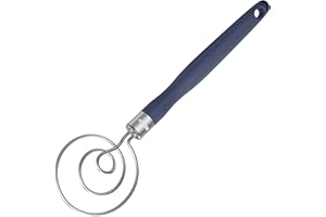 U-Taste Danish Dough Whisk: 18/8 Stainless Steel Hand Sourdough Mixer, Food Grade Bread Dutch Wisk with Non-Slip Silicone Handle for Mixing Stirring Kneading Butter Mashed Potato (Midnight Blue)