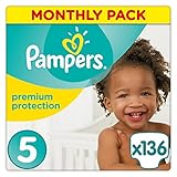 Pampers Premium Protection Nappies Monthly Saving Pack - Size 5, Pack of 136 (Personal Care)
