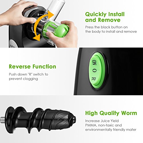 Aicok Slow Juicer Entsafter mit Geringer Lautstärke, Leichter Reinigung, Reverse Funktion, Maximaler Nährstoffextraktion Inklusive Reinigungsbürste - 5