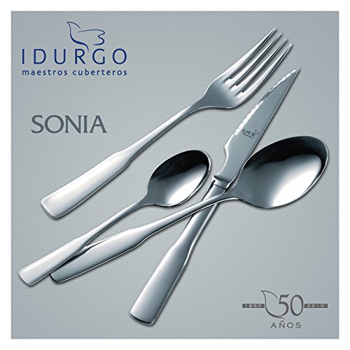 Idurgo 6700 SONIA - Set de 24 Cubiertos en Acero Inoxidable 18/10 Stranffor B6, Grosor 2.5 mm, Calidad Premier con Doble Pulido Brillo Espejo, Cuchillo Monoblock, Presentación en Estuche Bicolor