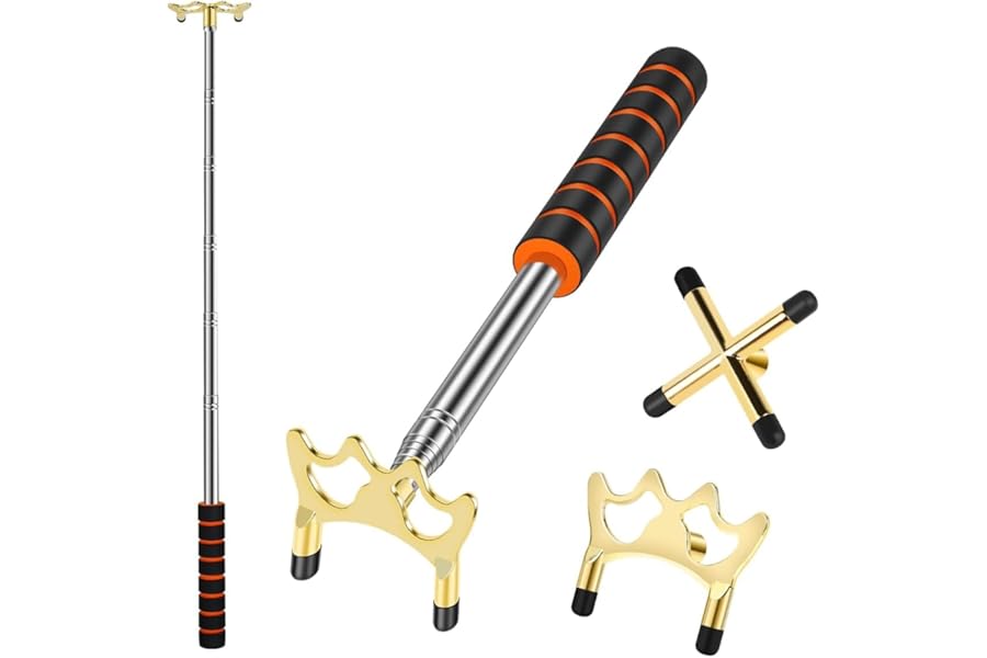 KAYIN Retractable Billiards Bridge Stick, 12.8" to 60" Telescopic Pool Rest with 2 Interchangeable Brass Heads (Cross & Low), Professional Snooker Cue Extension Accessories