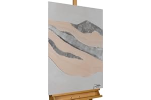 Kunstloft Quadro su tela | 100% DIPINTO A MANO | 60x90cm | Dipinto 'Mountains Light' | Astratto | Grigio Beige | Arte moderna