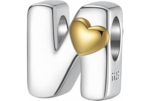 LONGLUCK Ciondolo alfabeto A-Z charm argento 925,Bead charm da donna, con braccialetti e collana europea