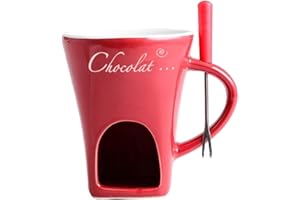 FYTSTYCALE Fondue Chocolat Bougie, Tasses à Fondue Au Chocolat, Céramique, Tasse à Fondue Candy 130 Ml avec Fourchette pour Dîner Chauffe-Beurre Tapas à La Maison, Fondoir pour Chocolat et Fromage, Rouge