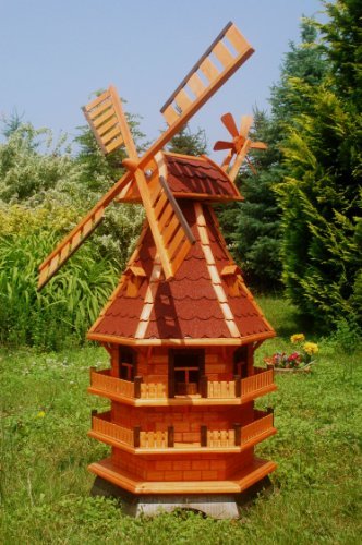Windmühle Aus Holz – 1,25 M Hoch, Kugelgelagert, Für Garten & Teich