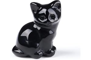 Sahoottie Katzen Deko Obsidian Katze Figur Schwarze Kristalle Steine Katzenfigur Obsidian Deko Figuren Geschenke für Katzenliebhaber Katze Geschenk Dekoration für Zuhause