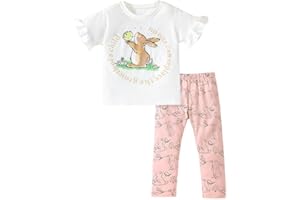 TCWWBB Girls Toddler Outfits Clothes Set Kids Cute Bunny Dancing Birthday Print Short Sleeve T-Shirt Tops Leggings Trousers 2 Piece Set Clothing Age 1-7 Years
