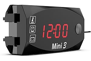 Meichoon 3 en 1 Reloj Digital para Coche Voltímetro Termómetro 12V Monitor de Voltaje de Batería Impermeable para Motocicletas Vehículos Eléctricos Rojo