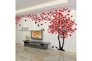 GUANGMU Stickers Muraux Arbre - Stickers 3D DIY Mural Autocollants Arts Décoration de la Maison pour le Salon Chambre Cadeau de Noel Garderie Sticker (Rouge Droite,L-300 * 150cm)