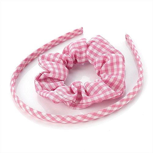 Girls Pink Gingham Alice Band & Hair Scrunchie Set AJ23256