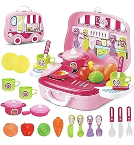 KIDS CITY Kitchen Play Set for Girls Kitchen Play Set for Kids 26 Pieces Pink