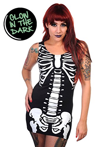 Banned Glow In The Dark Skeleton Ladies Black Dress