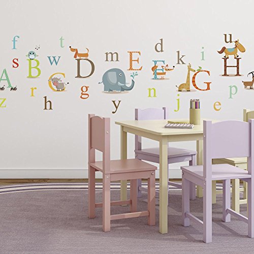 Animal Owl Monkey Lion Alphabet Letters Wall Stickers Decor Decals For Nursery (sheet size 60cm*90cm)