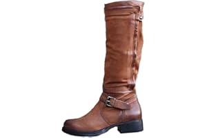 NUSGEAR 2023 Botas altas para Mujer, botas planas Botas por encima de la rodilla Muslo Invierno Otoño Botas de Jinete Botas de tacón bajo Vintage Botas de nieve Moda Casual Fiesta Cómoda Zapatos