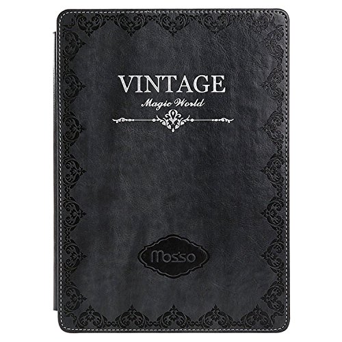 MOSISO Slim Fit Classic Retro Buch Art Multi Angle Standplatz Fall für iPad Pro 9.7 Zoll (2016 Release), Premium PU Leder Smart Cover Auto Sleep / Wake, Grau