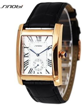 SINOBI Business Herren rechteckig Armbanduhr, Classic römischen num Datum sub-dial schwarz Leder Armbanduhr Herren...