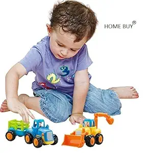 home buy 2 in 1 Unbreakable Automobile Engineering Set for Kids - Unbreakable ABS Plastic - Tractor Trolly + JCB Machine
