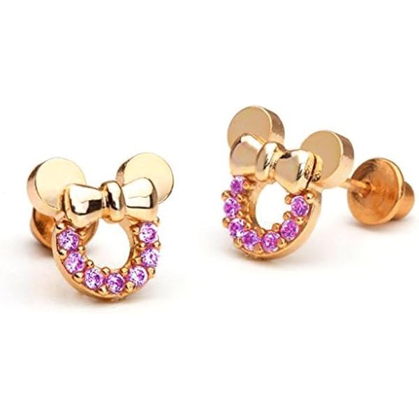 Kaguyo orecchini in argento per donna, argento sterling 925 placcato oro con di ametista, blu rosso, zircone, orecchini a bottone a forma di topo per donna, bambina, regalo di compleanno (gold clear